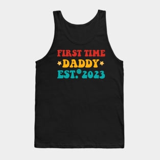 First Time Dad 2023 Promoted Fathers Day Gift Funny Vintage Groovy Hippie Face Tank Top